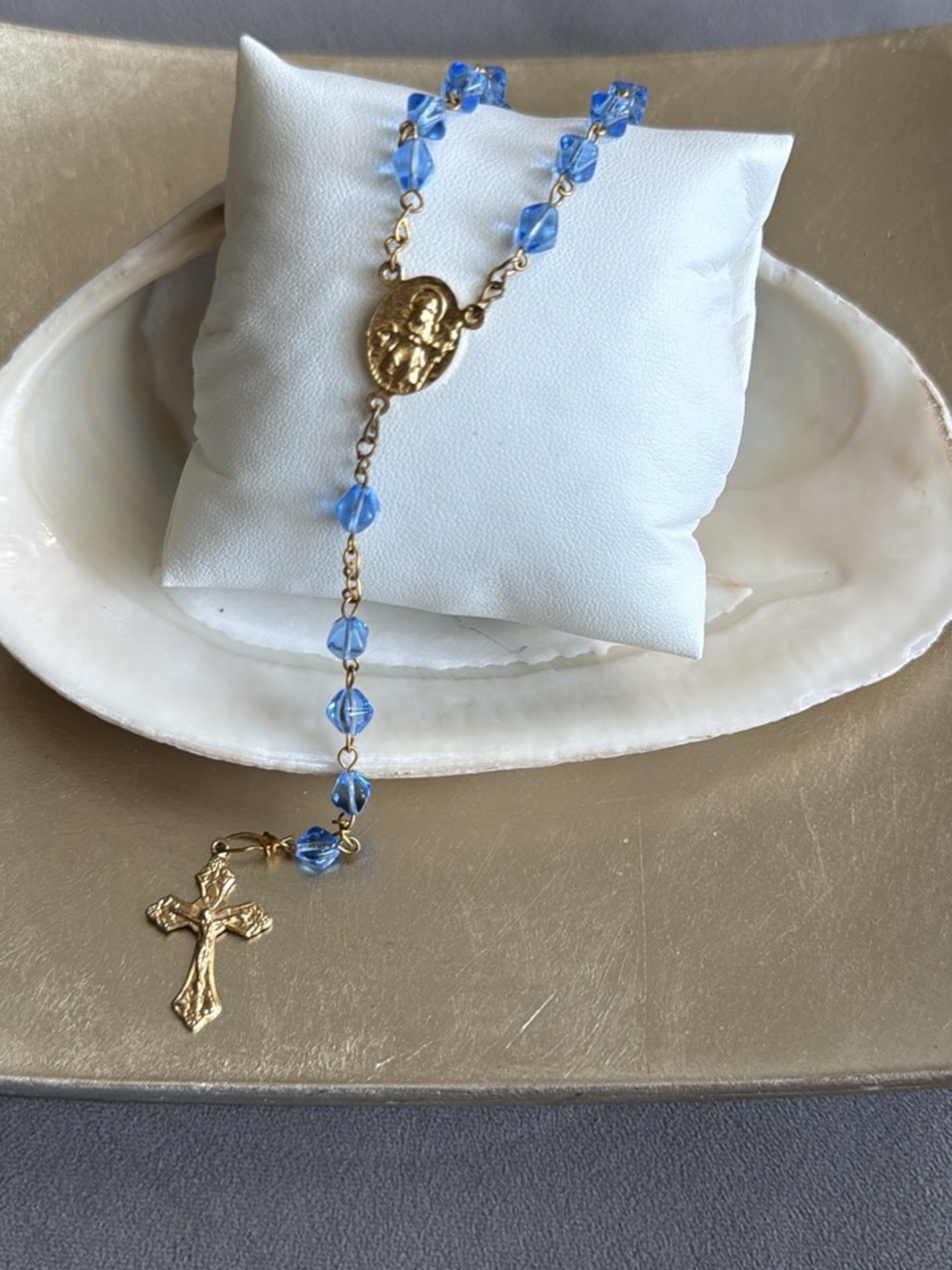 Italian Gold-Plated Blue Crystal Rosary Beautiful Gift